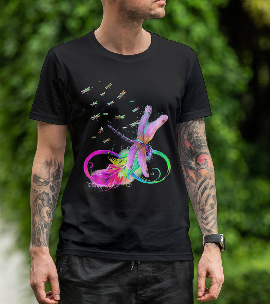 Beautiful Colorful Dragonfly Swirl With Vibrant Dragonflies T-Shirt