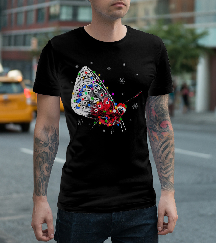 Butterfly Santa Christmas Light Snowflakes T-Shirt