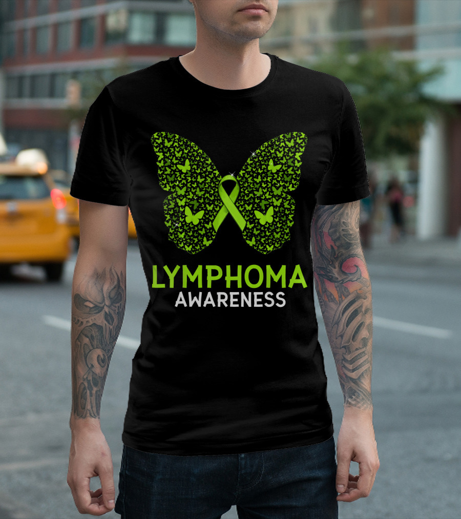 Lymphoma Awareness Green Ribbon Butterfly T-Shirt