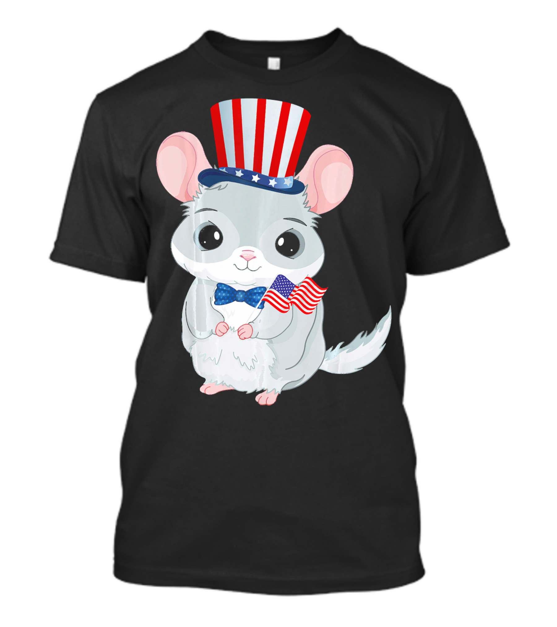 Chinchilla With Patriotic Hat And American Flag For 4th Of July T-Shirt