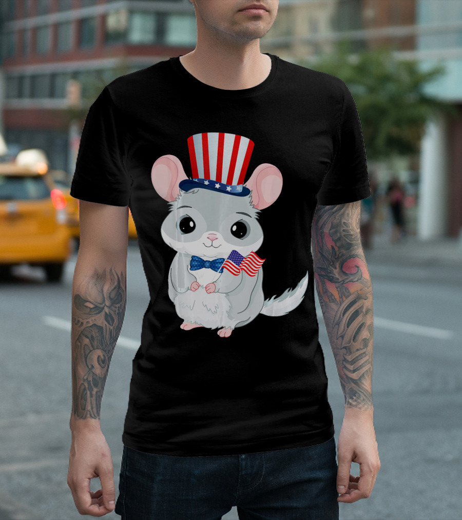 Chinchilla With Patriotic Hat And American Flag For 4th Of July T-Shirt