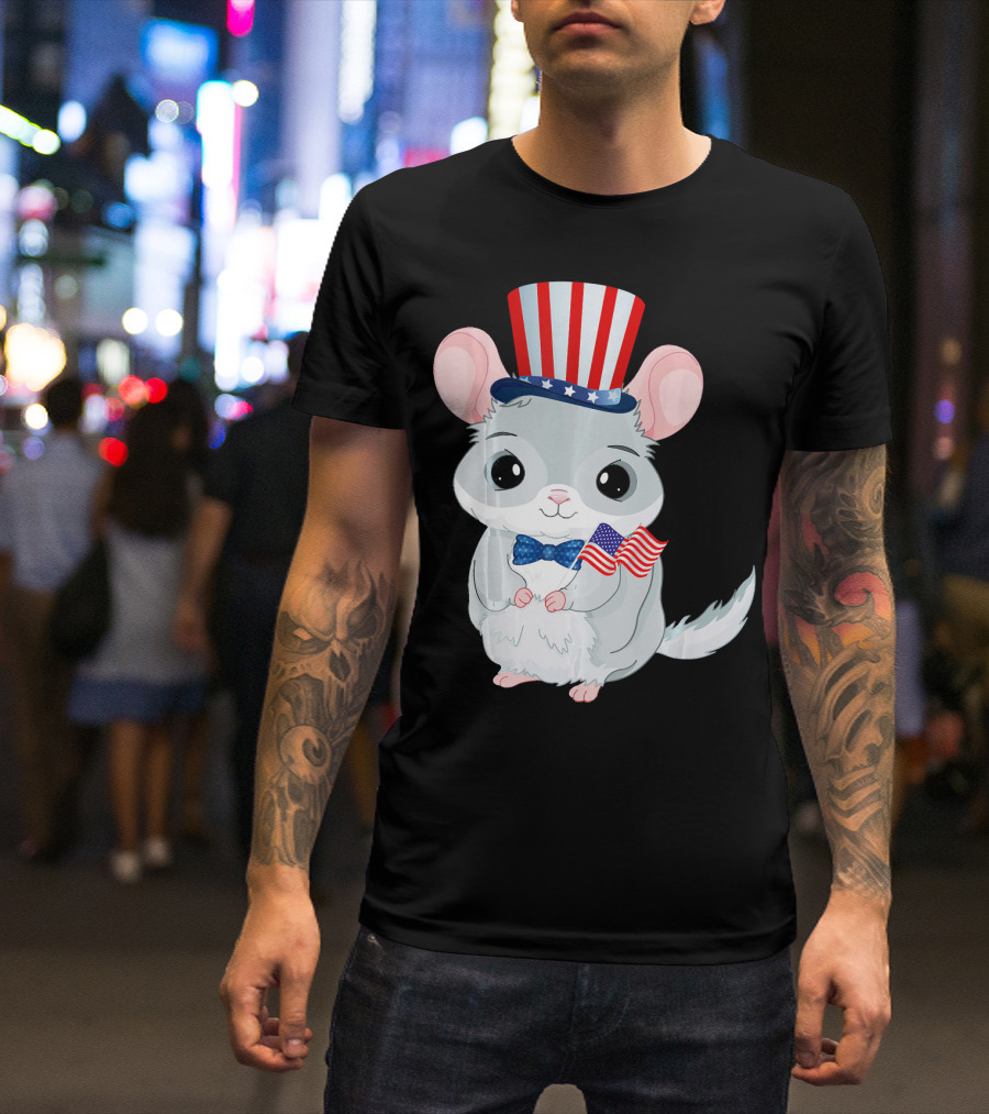Chinchilla With Patriotic Hat And American Flag For 4th Of July T-Shirt