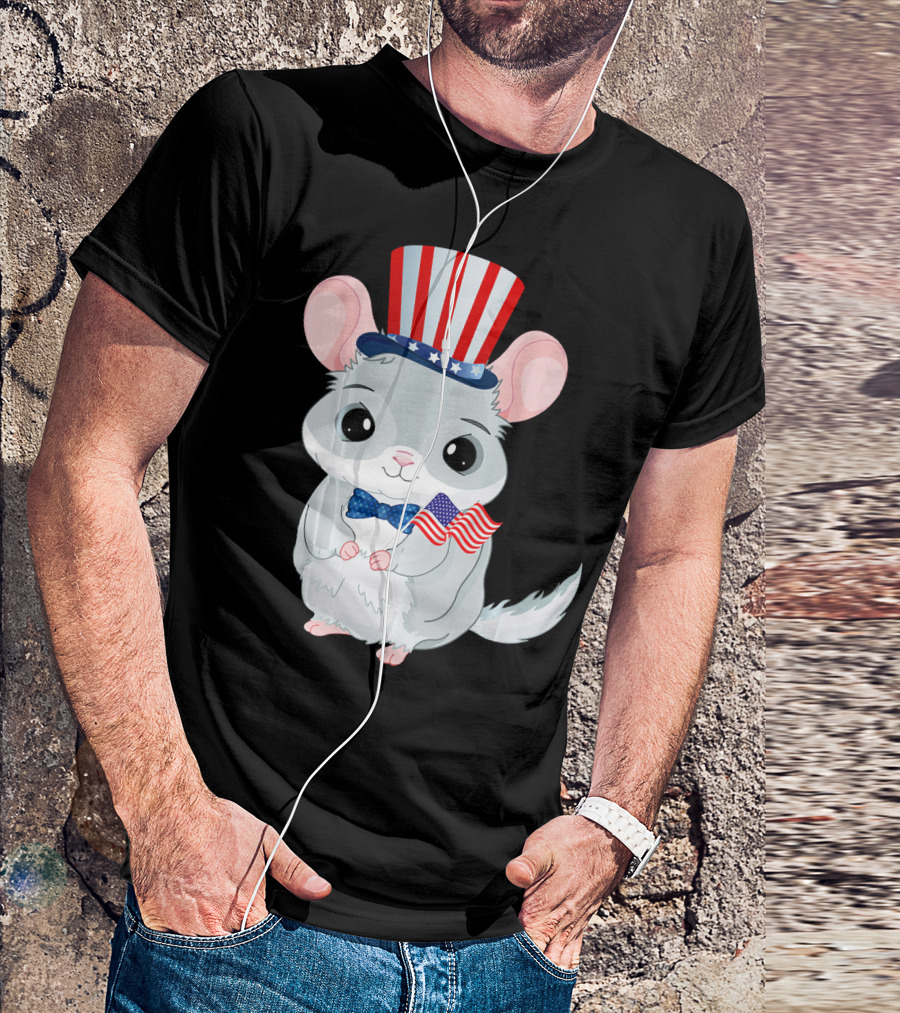 Chinchilla With Patriotic Hat And American Flag For 4th Of July T-Shirt