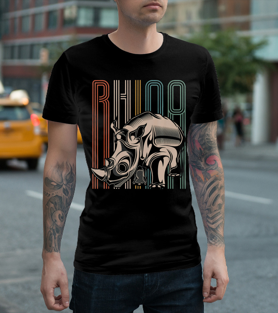 Africa Animal Lover Rhino Retro Typography T-Shirt