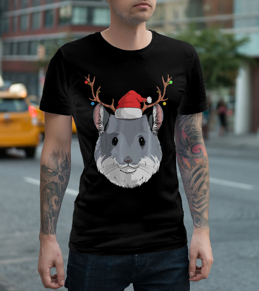 Chinchilla Santa Claus Hat Christmas Reindeer Antlers T-Shirt