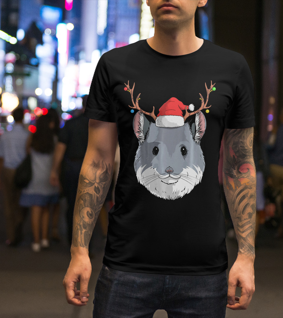 Chinchilla Santa Claus Hat Christmas Reindeer Antlers T-Shirt