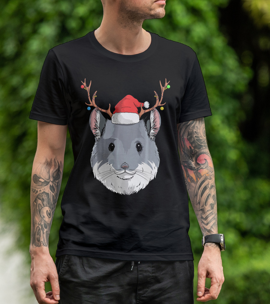 Chinchilla Santa Claus Hat Christmas Reindeer Antlers T-Shirt