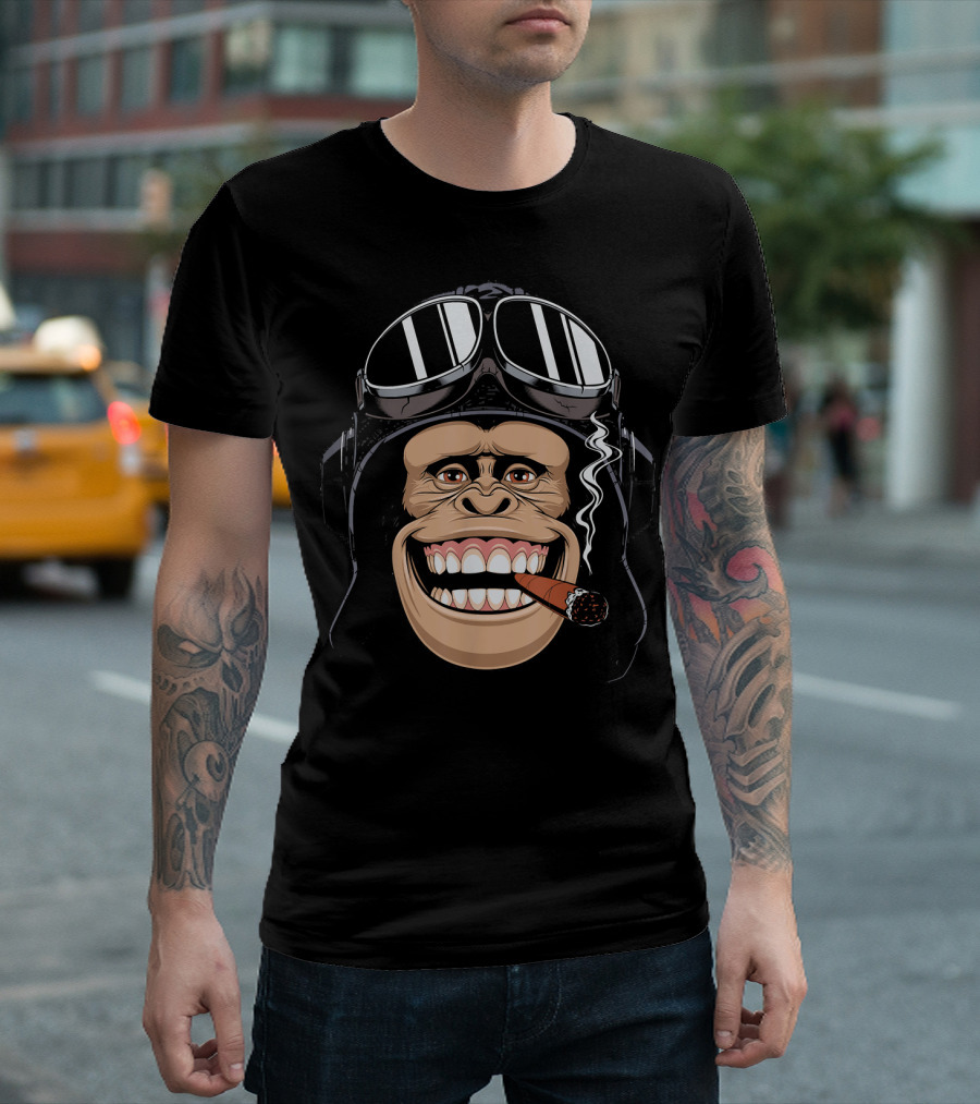 Chimpanzees Head With Cigar In Pilots Helmet T-Shirt
