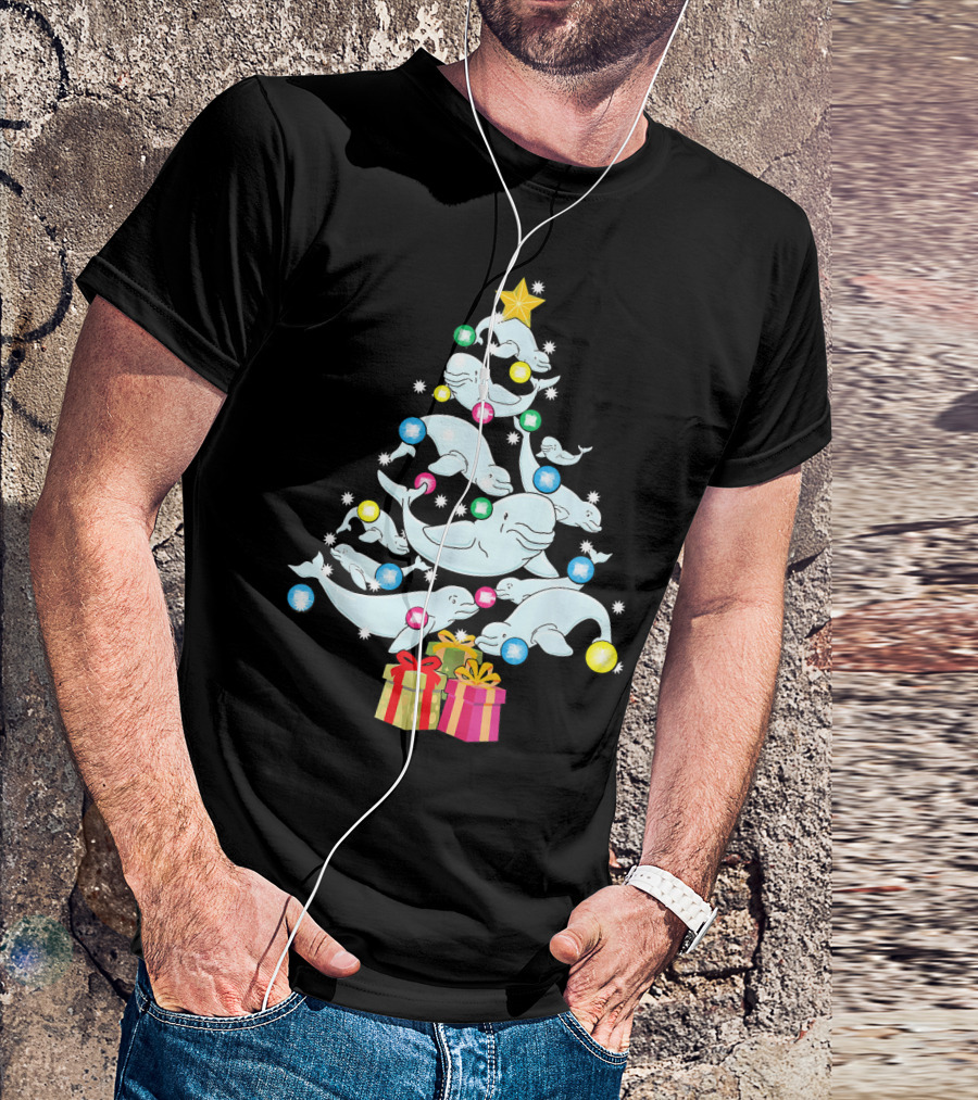 Beluga Whale Christmas Tree With Presents And Colorful Ornaments T-Shirt