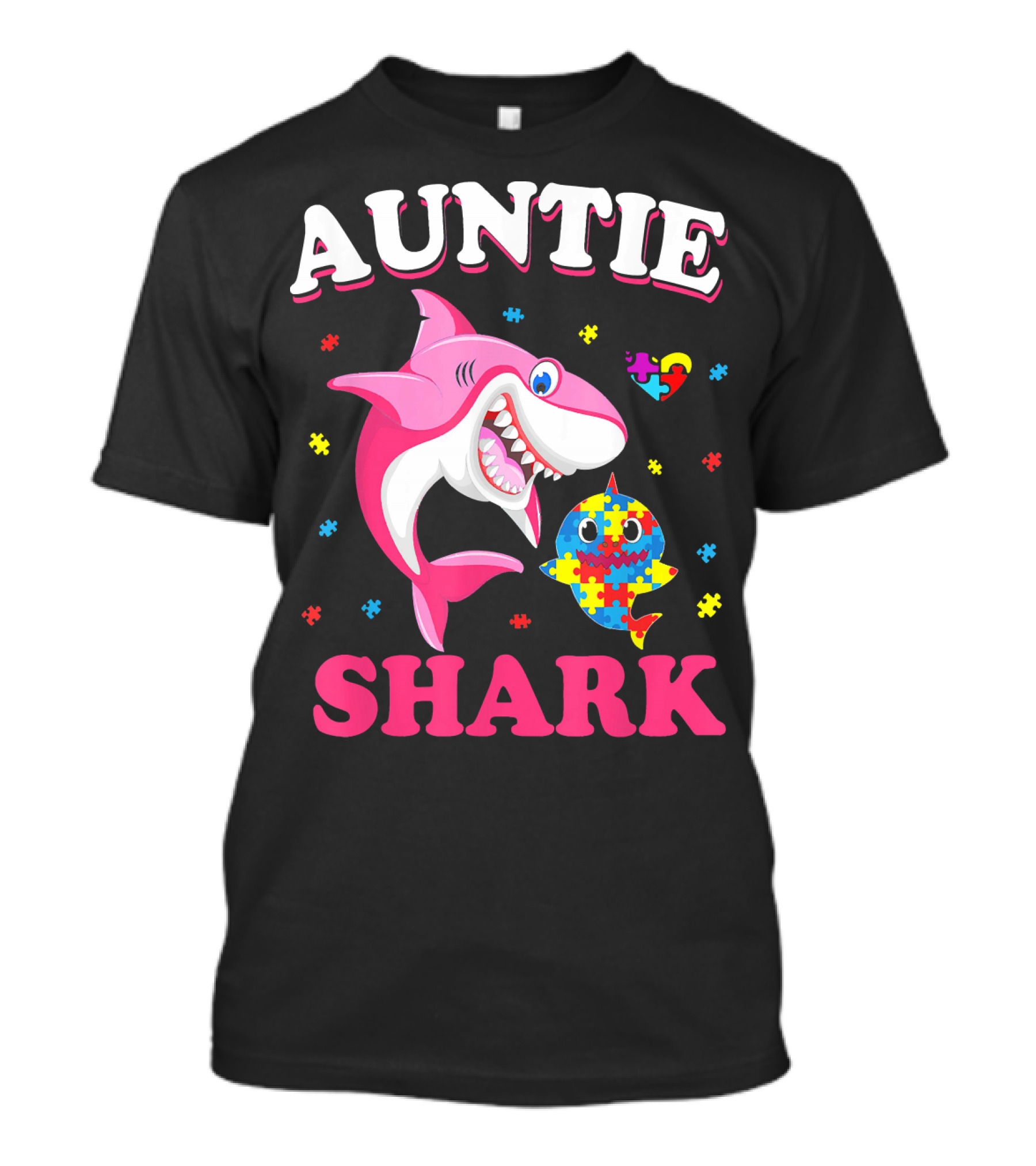 Auntie Shark Autism Awareness Puzzle Piece Heart T-Shirt
