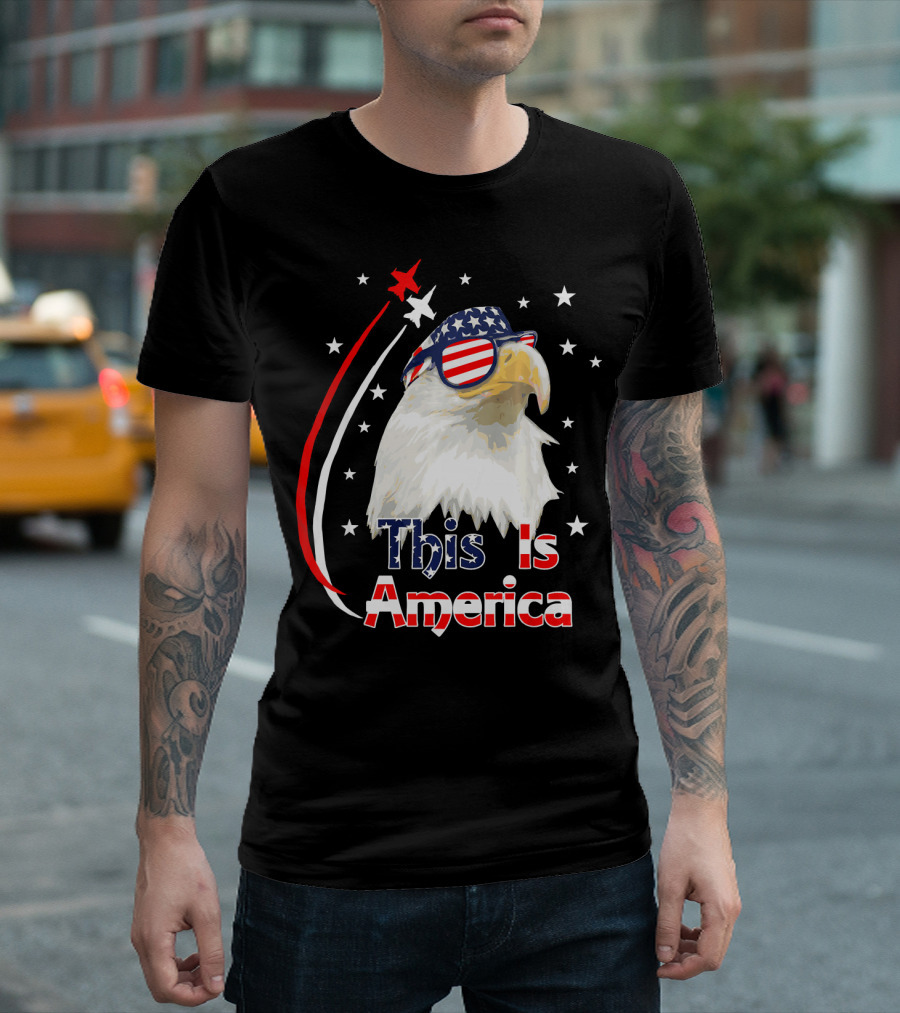 American Bald Eagle This Is America Stars and Stripes Sunglasses T-Shirt