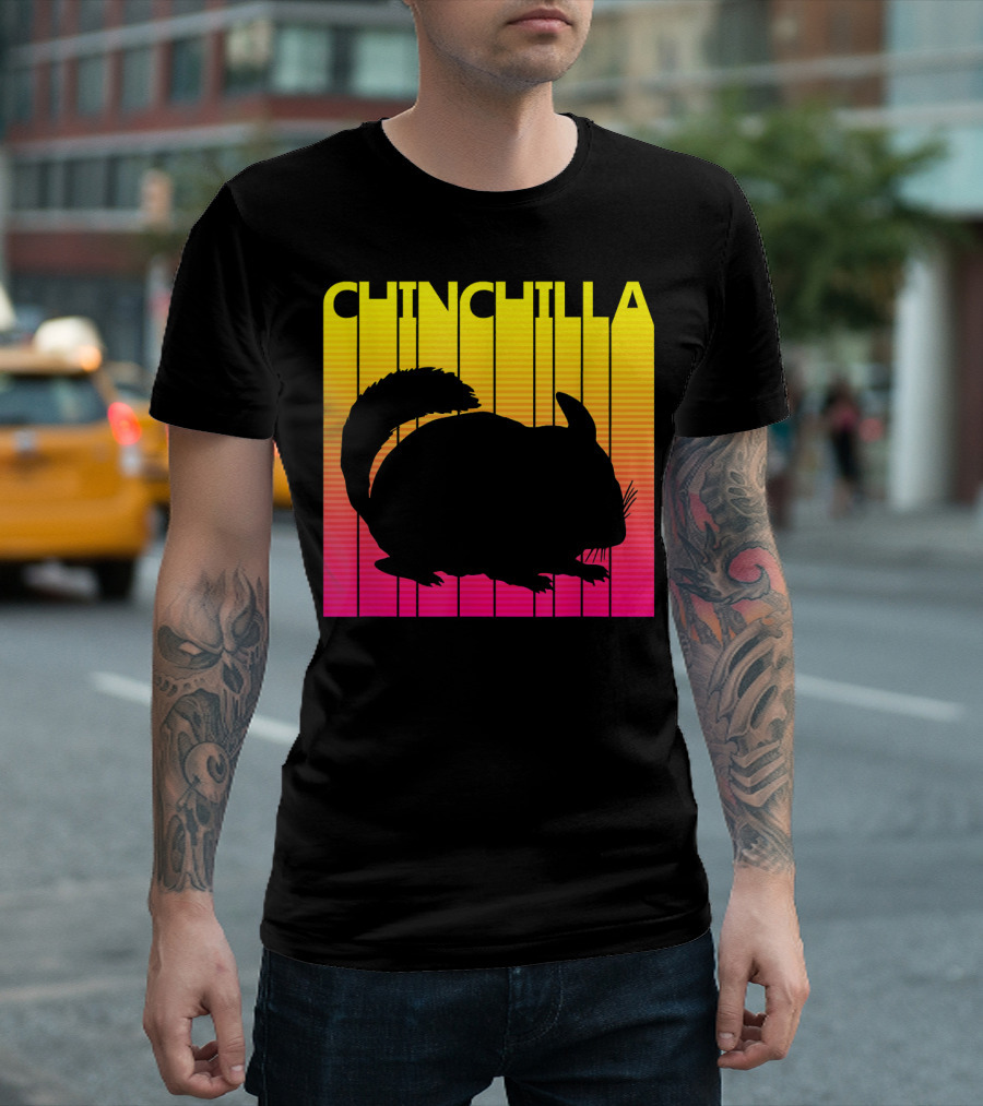 1980s Retro Chinchilla Silhouette Animal Lover T-Shirt