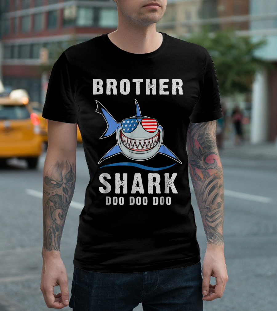 Brother Shark Doo Doo Doo Patriotic Sunglasses T-Shirt