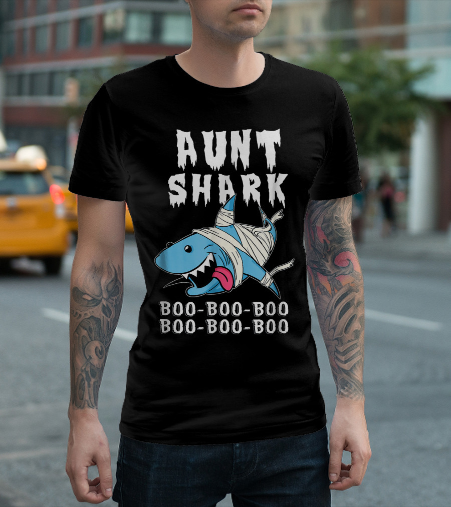 Aunt Shark Boo Boo Boo Mummy Wrapped Halloween Humor T-Shirt