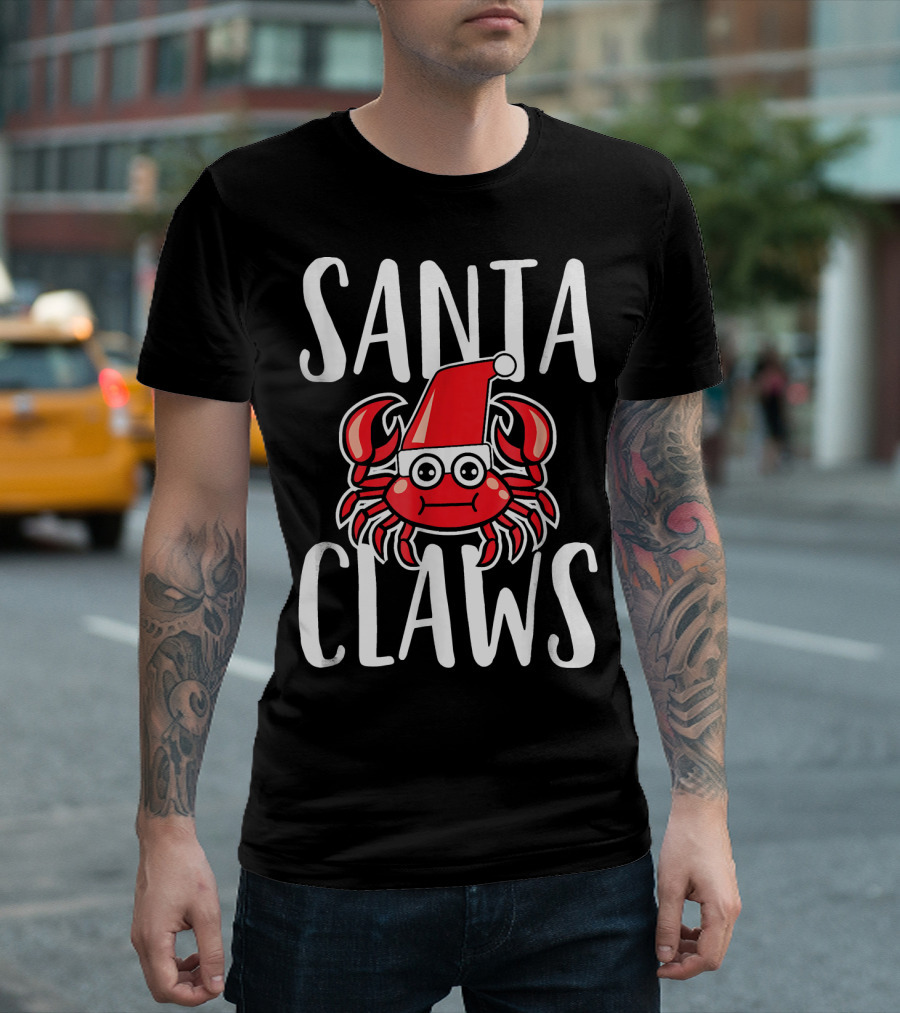 Santa Claws Christmas Crab with Santa Hat T-Shirt