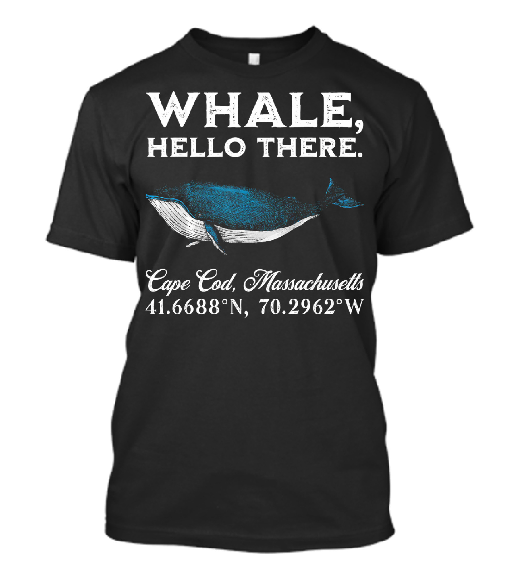 Whale Hello There Cape Cod Massachusetts Coordinates T-Shirt