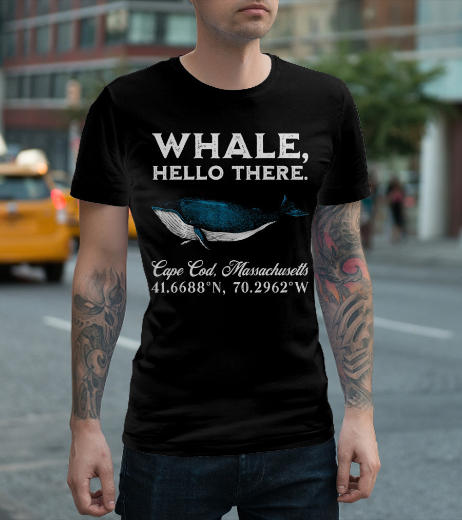 Whale Hello There Cape Cod Massachusetts Coordinates T-Shirt