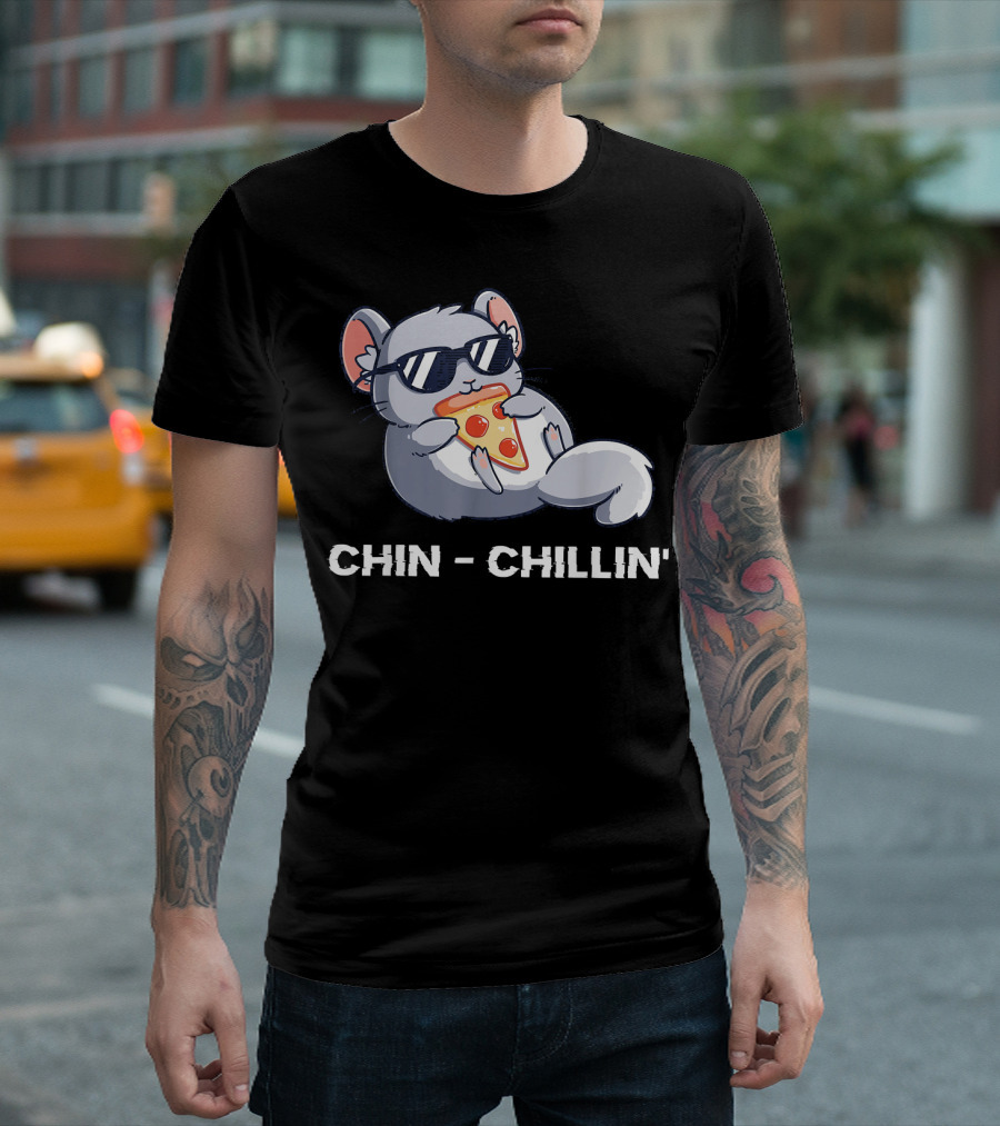 Chin Chillin' Chinchilla Eating Pizza with Sunglasses T-Shirt