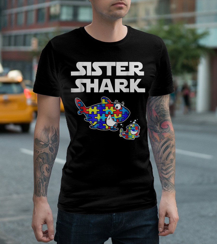 Sister Shark Autism Puzzle T-Shirt
