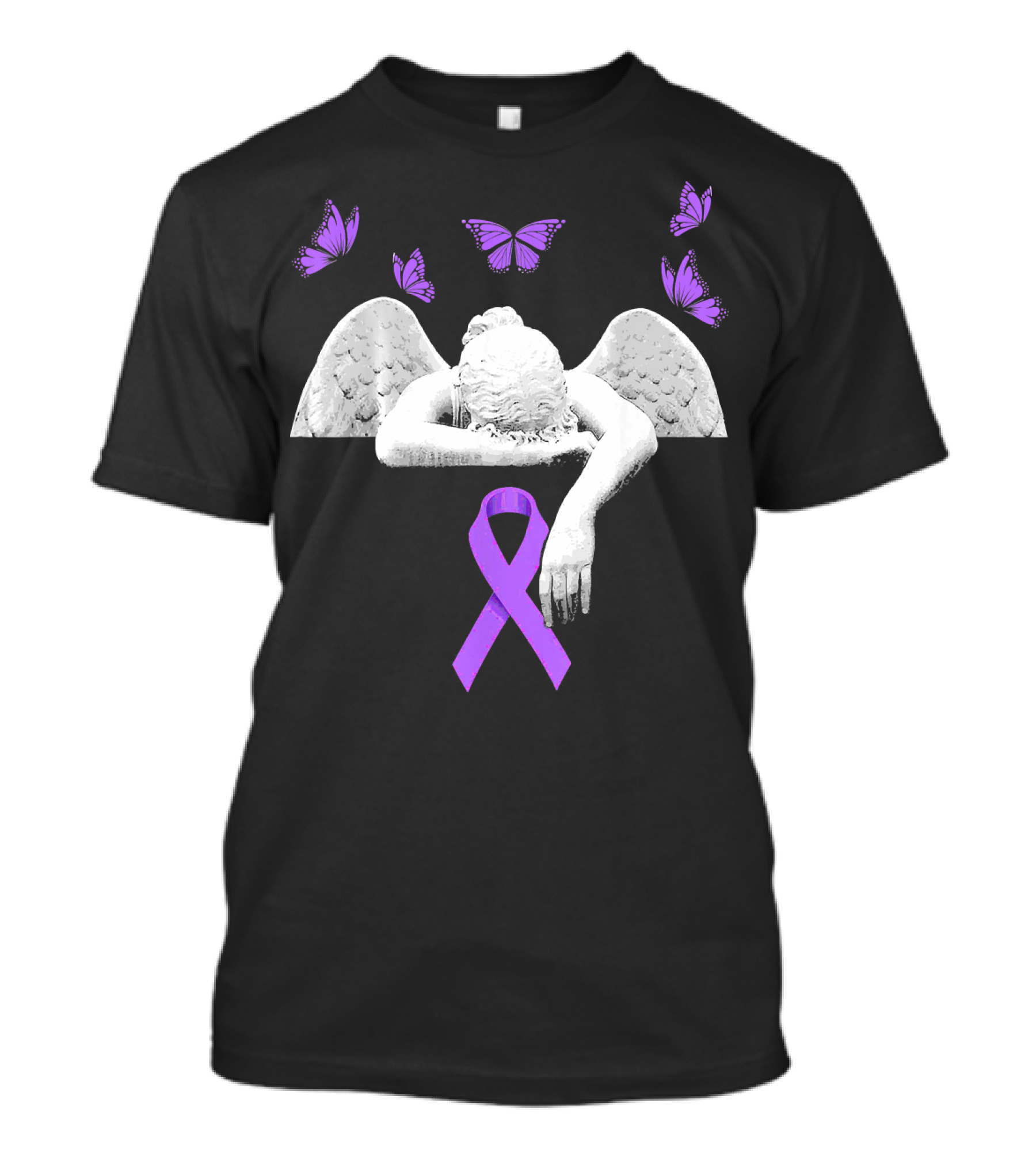 Alzheimers Awareness Angel Purple Ribbon And Butterflies T-Shirt