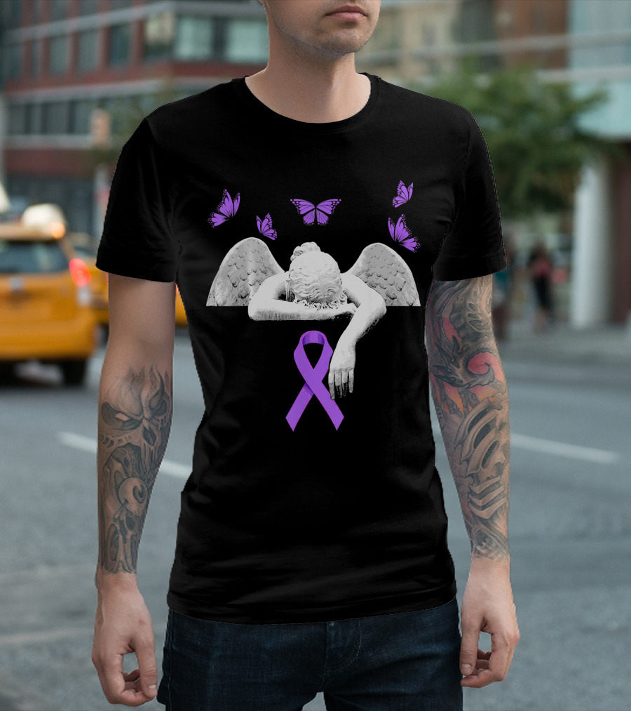 Alzheimers Awareness Angel Purple Ribbon And Butterflies T-Shirt