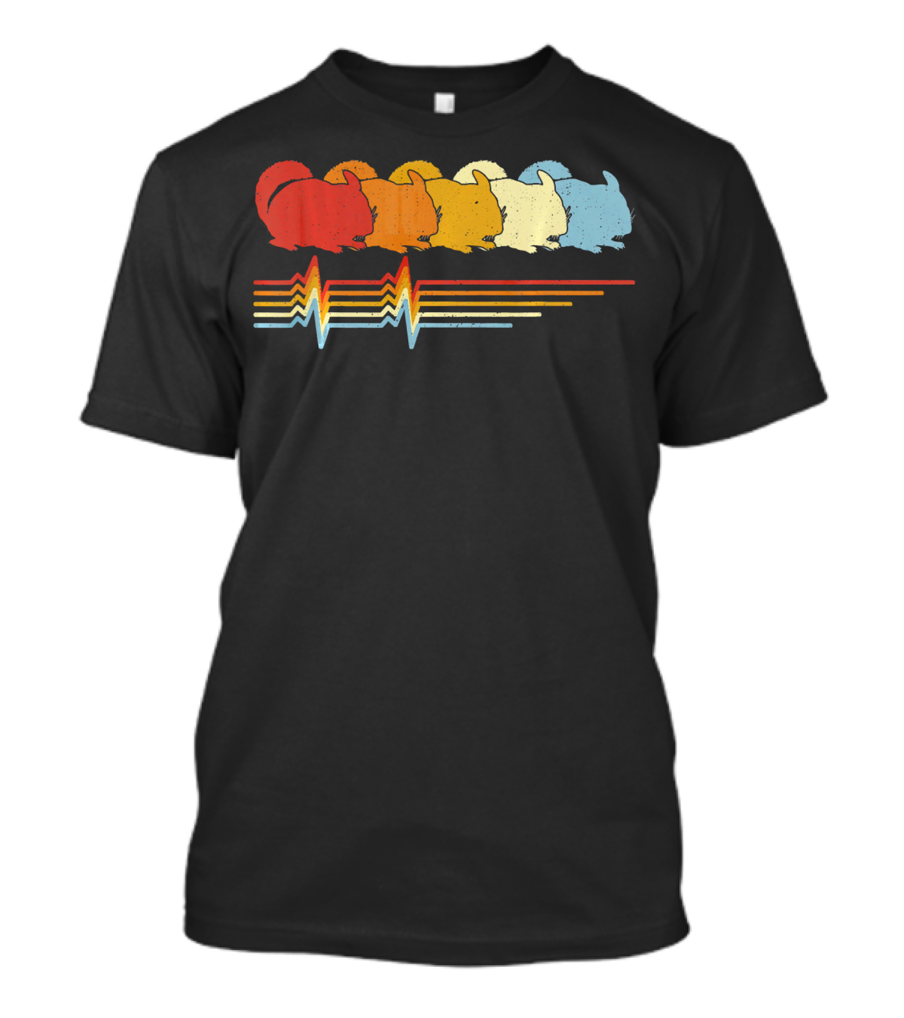 Chinchilla Heartbeat Retro Rainbow Sequence T-Shirt