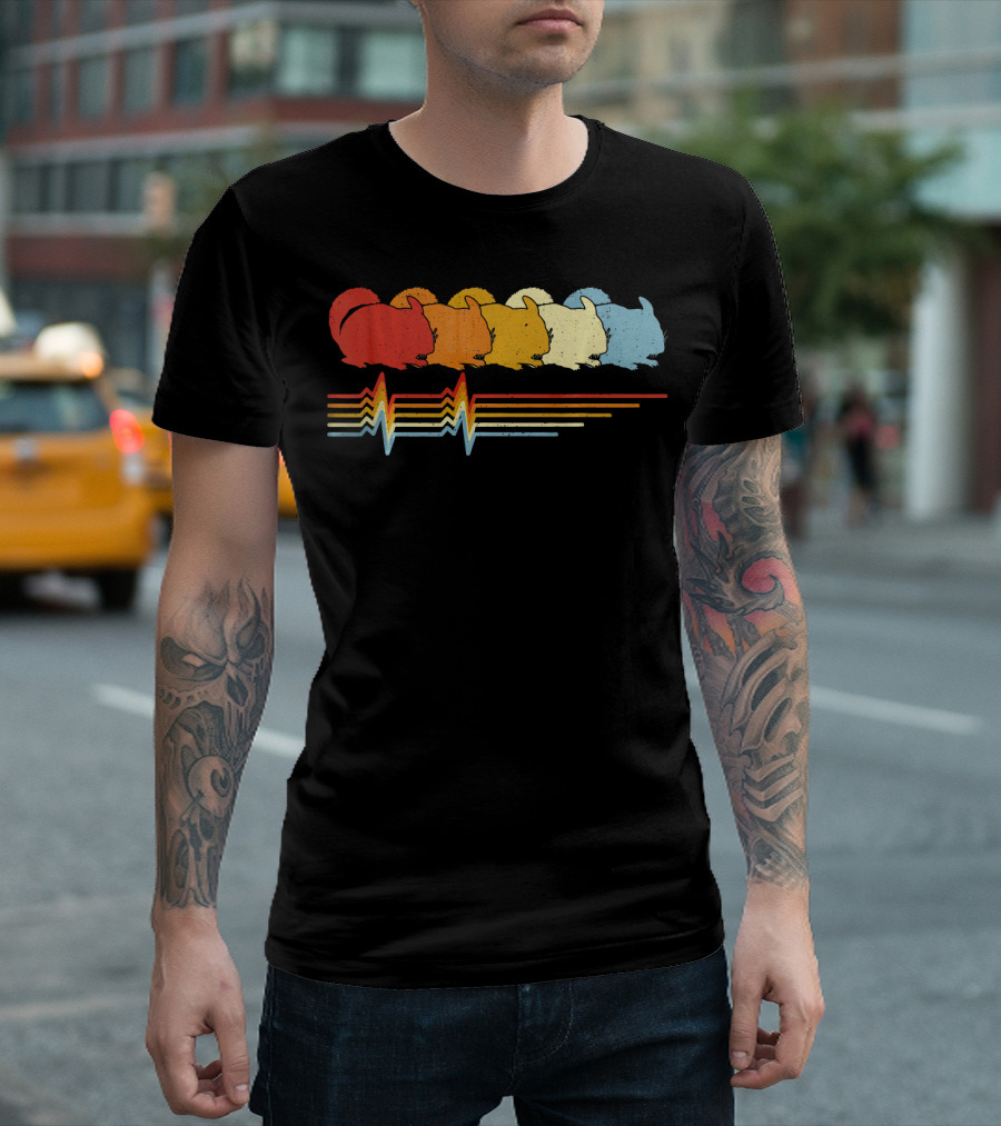Chinchilla Heartbeat Retro Rainbow Sequence T-Shirt