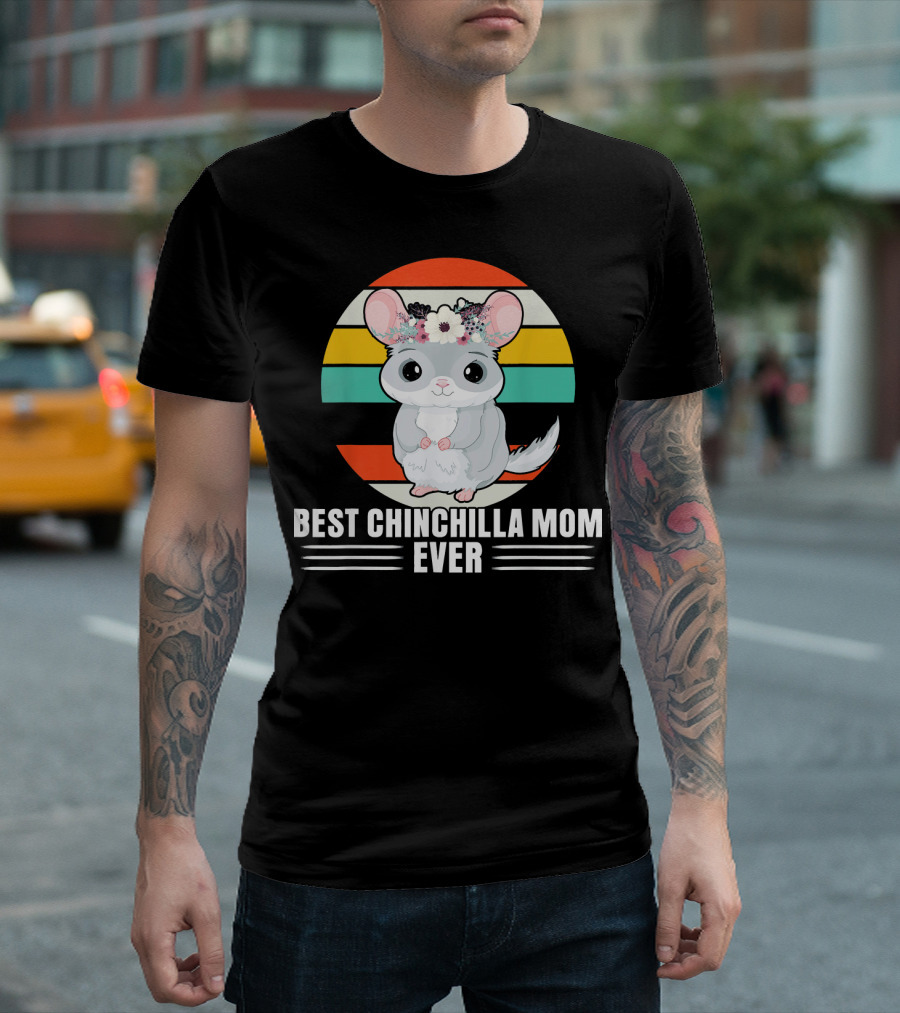 Best Chinchilla Mom Ever Retro Style Cute Chinchilla With Flower Crown T-Shirt