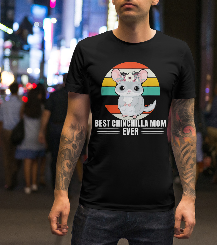 Best Chinchilla Mom Ever Retro Style Cute Chinchilla With Flower Crown T-Shirt