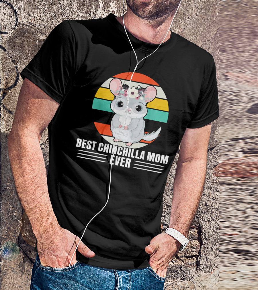 Best Chinchilla Mom Ever Retro Style Cute Chinchilla With Flower Crown T-Shirt