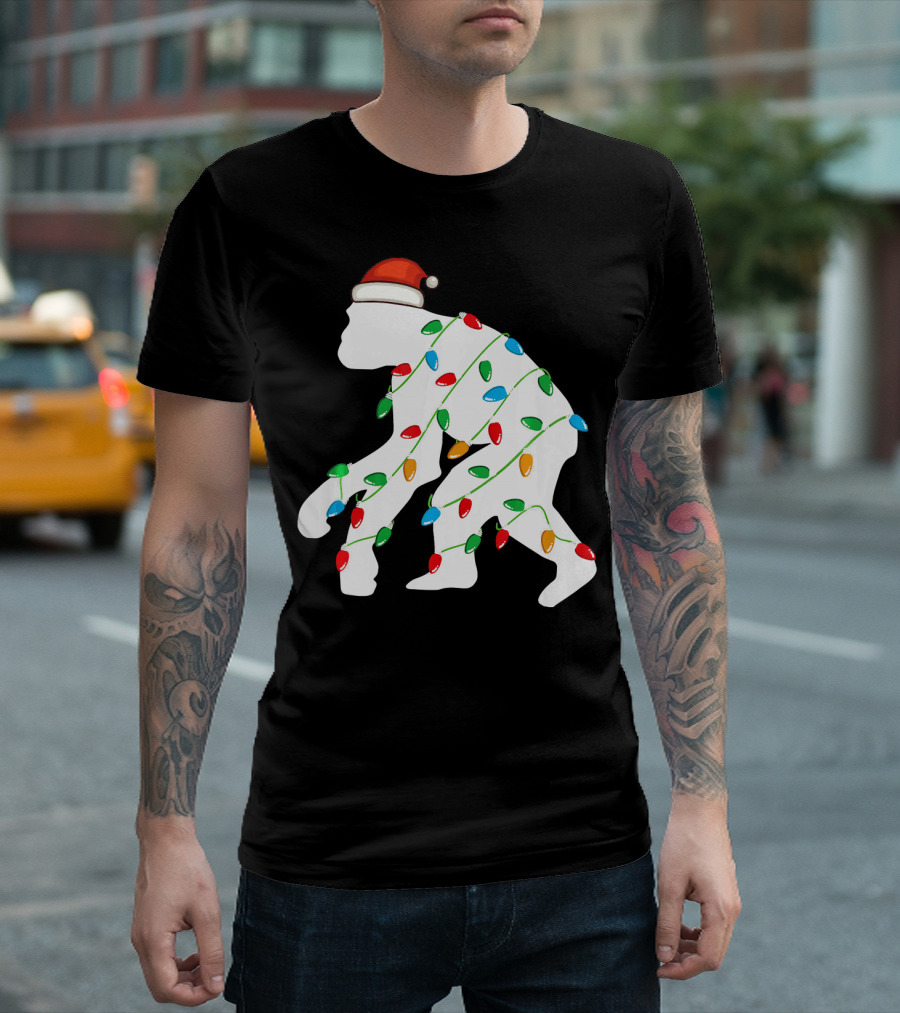 Chimpanzee Santa Hat Christmas Lights T-Shirt
