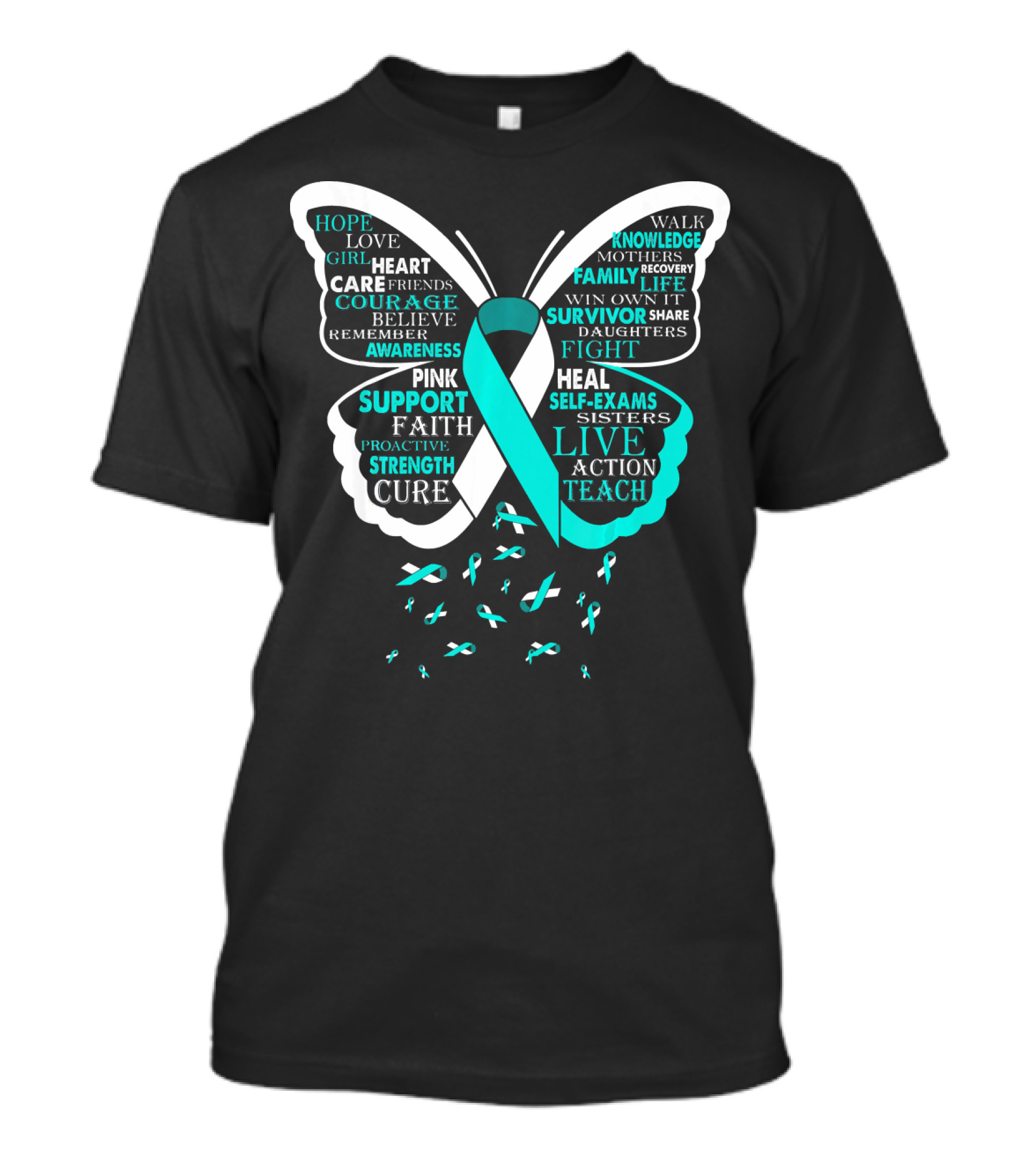Hope Love Support Courage Strength Cure Pink Faith Heal Fight Butterfly Ribbon Awareness T-Shirt