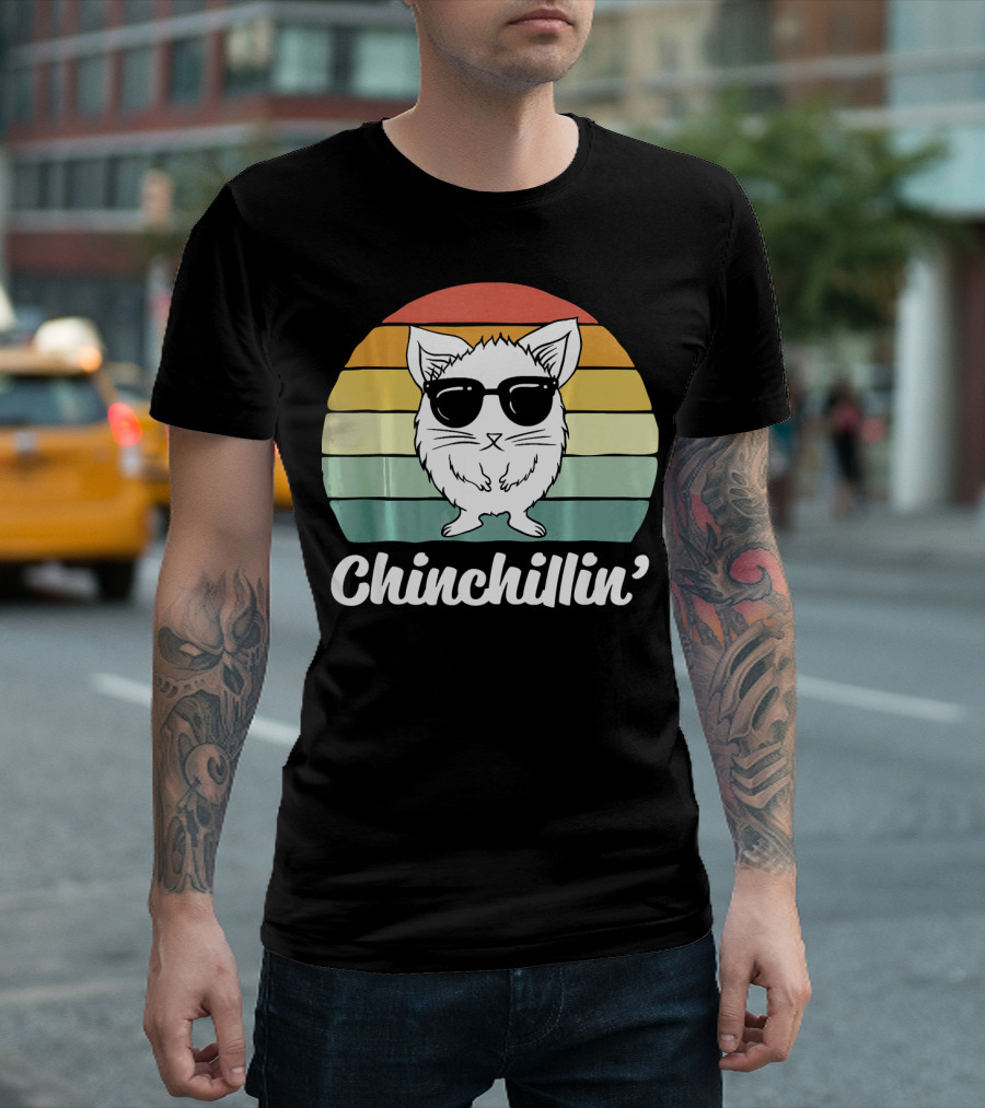 Chinchillin' Funny Chinchilla Sunglasses Retro Stripes Owner Lover T-Shirt