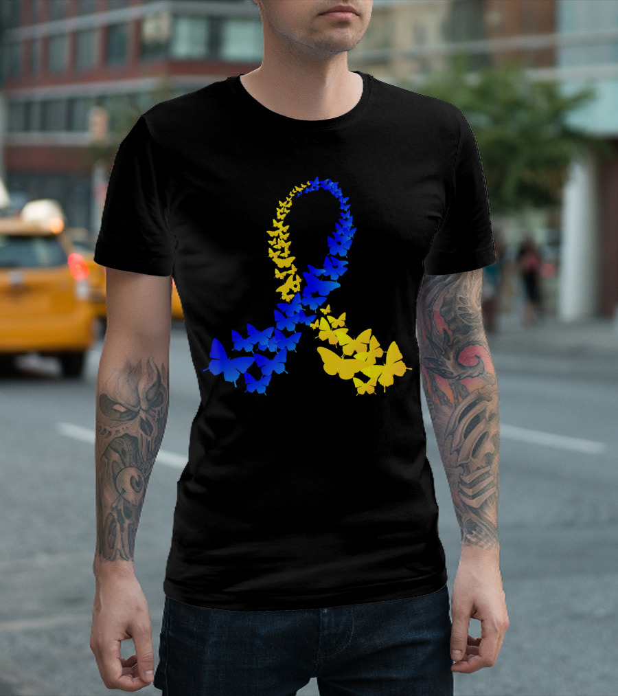 Butterfly World Down Syndrome Day Blue Yellow T-Shirt