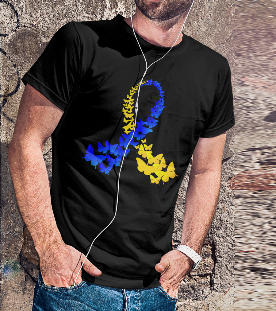 Butterfly World Down Syndrome Day Blue Yellow T-Shirt