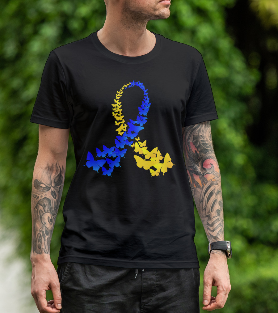 Butterfly World Down Syndrome Day Blue Yellow T-Shirt