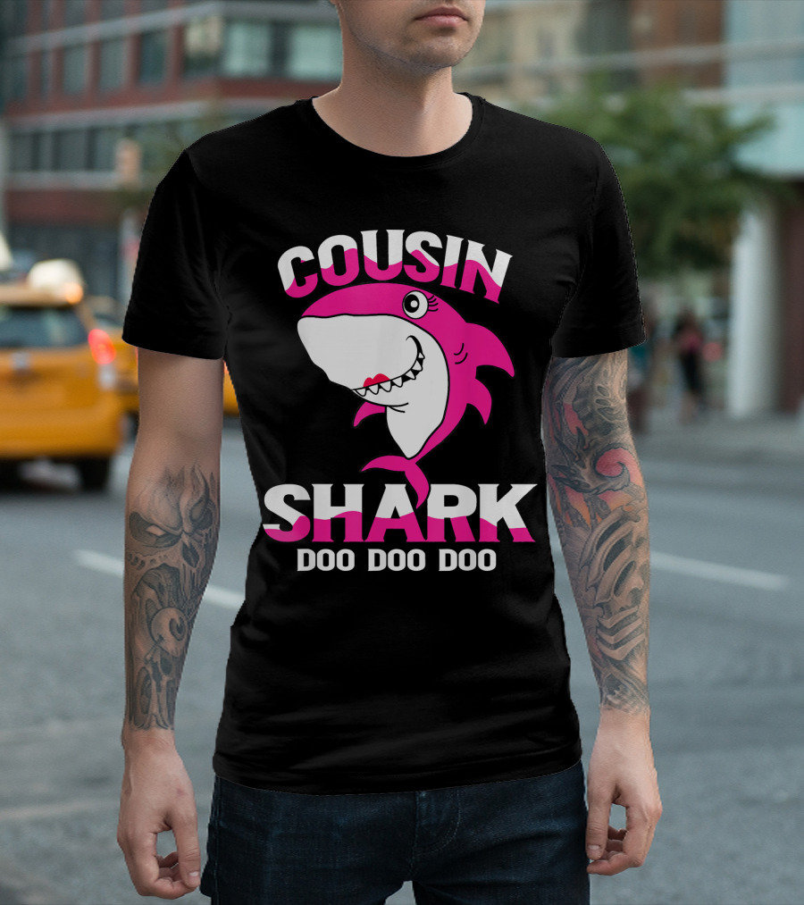 Cousin Shark Doo Doo Doo Pink Shark Cartoon T-Shirt