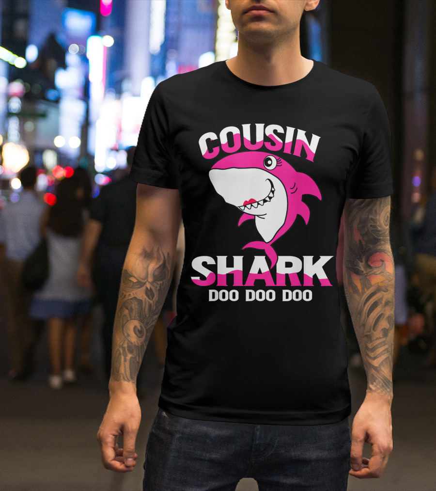 Cousin Shark Doo Doo Doo Pink Shark Cartoon T-Shirt