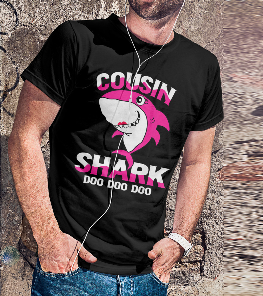 Cousin Shark Doo Doo Doo Pink Shark Cartoon T-Shirt