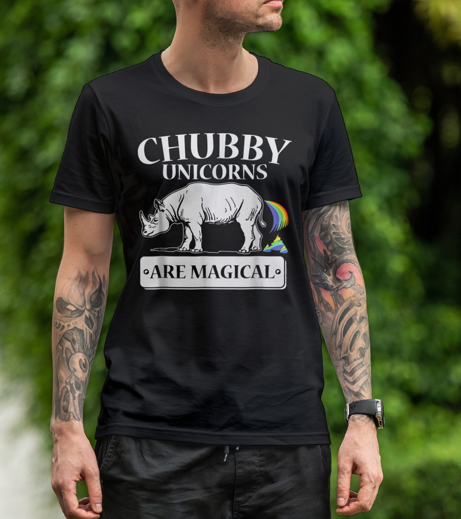CHUBBY UNICORNS ARE MAGICAL WITH RAINBOW TAIL AND RAINBOW HORN DECAL T-Shirt