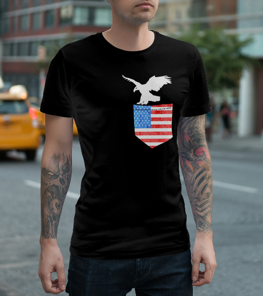 4th July USA Pocket Eagle American Flag Stars and Stripes Birds T-Shirt