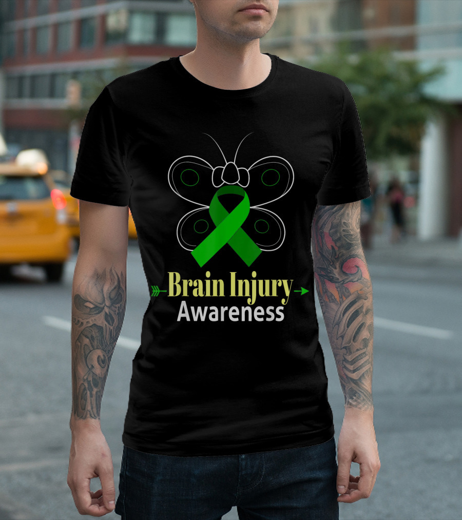 Butterfly Green Ribbon Brain Injury Awareness T-Shirt