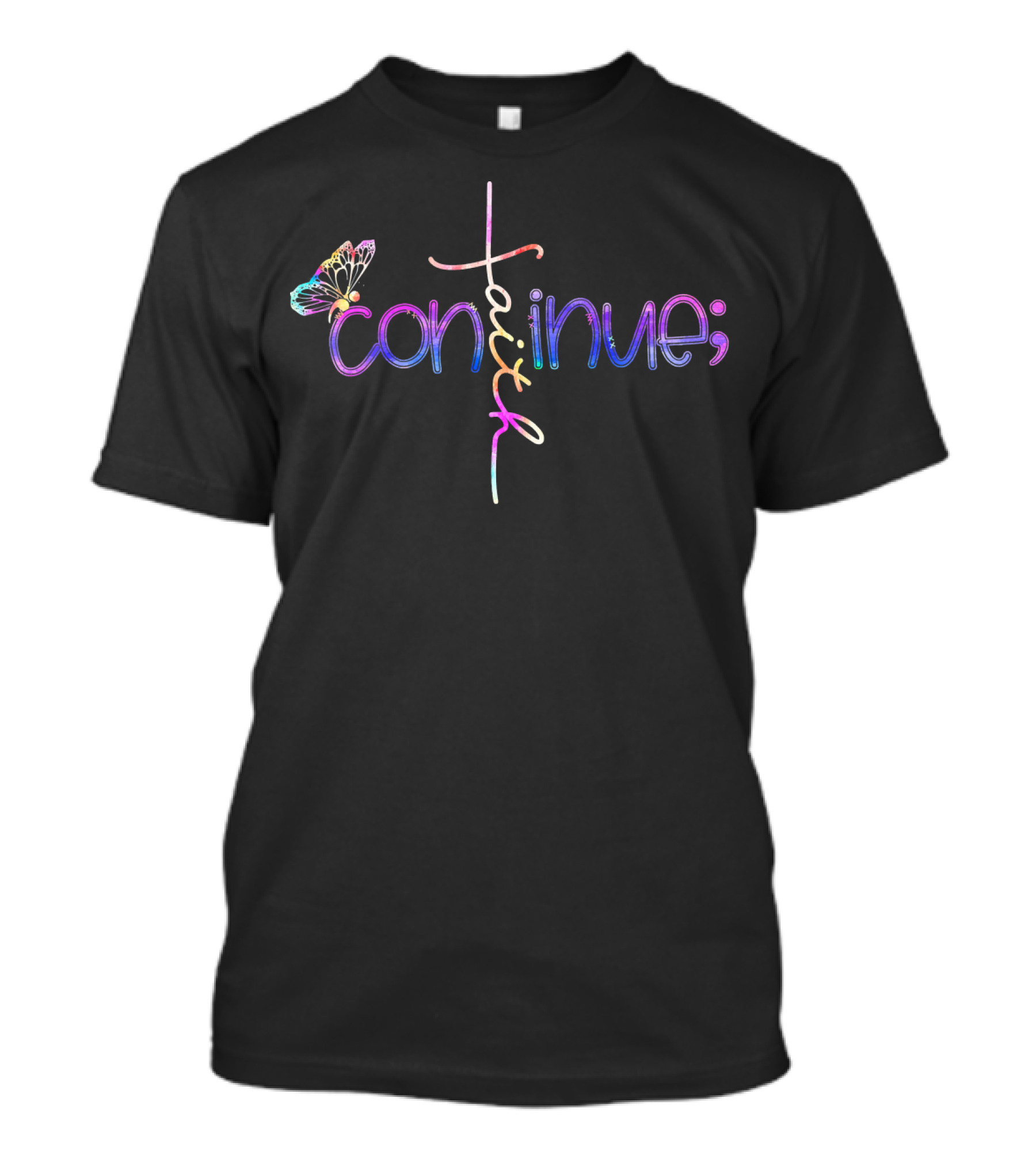 Butterfly Faith Cross Continue Semicolon T-Shirt