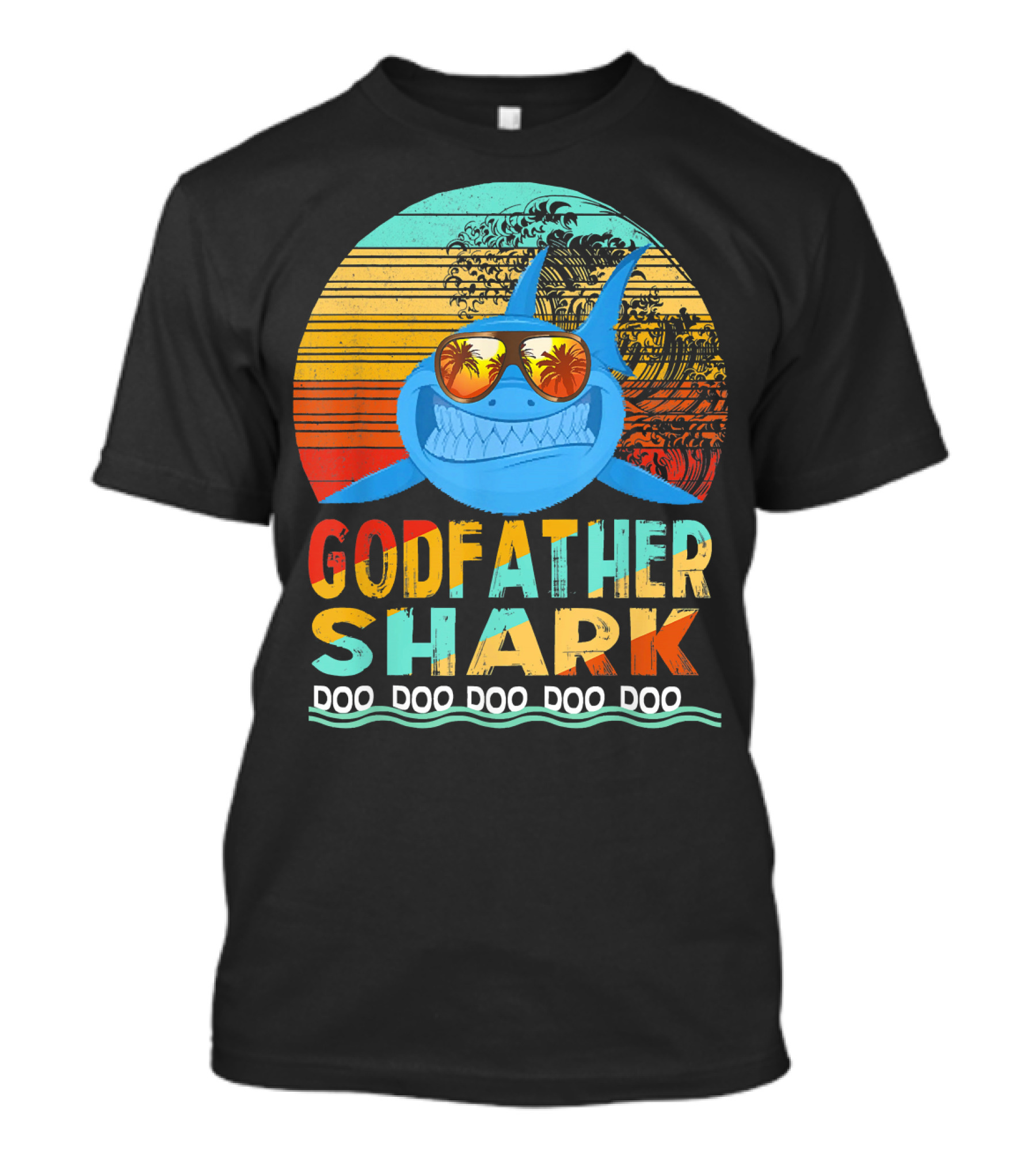 Godfather Shark Doo Doo Doo Doo Doo Retro Sunglasses Sunset Waves T-Shirt