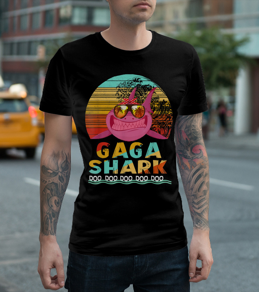 Gaga Shark Doo Doo Doo Doo Doo Retro Sunset T-Shirt