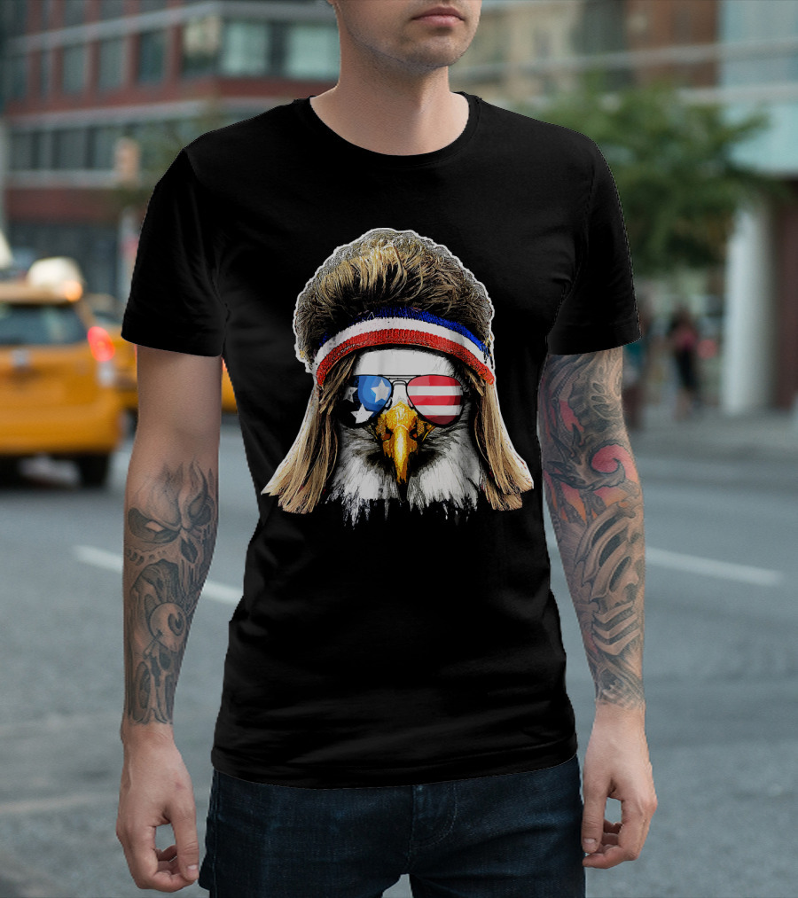 Funny Mullet Eagle 4th of July America Sunglasses Patriotic T-Shirt