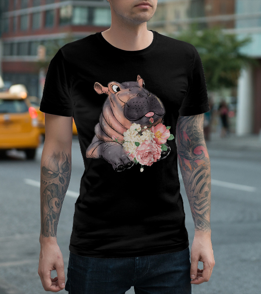 Fiona The Hippo Baby with Colorful Floral Arrangement T-Shirt