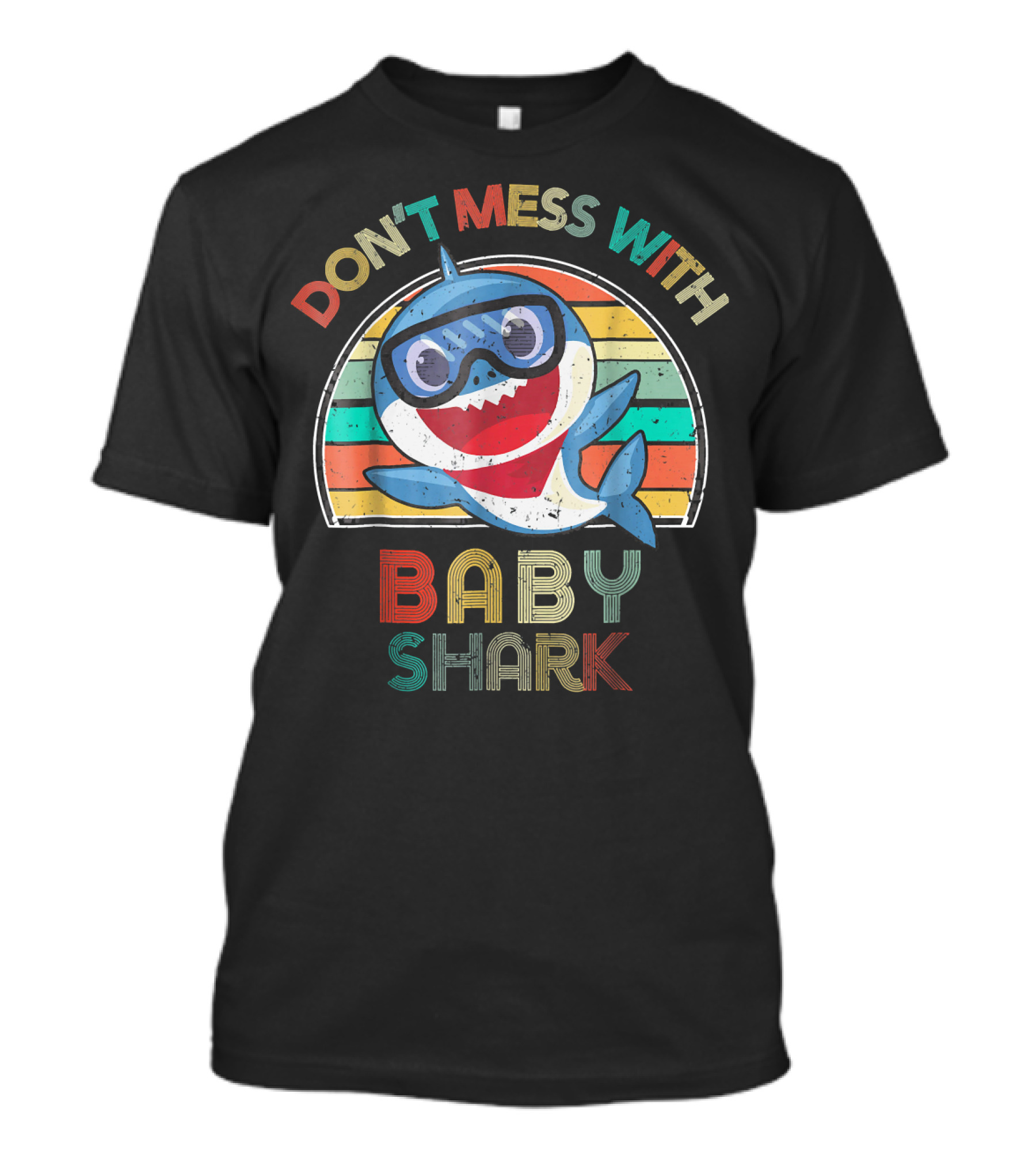 Don't Mess With Baby Shark Retro Striped Cartoon T-Shirt