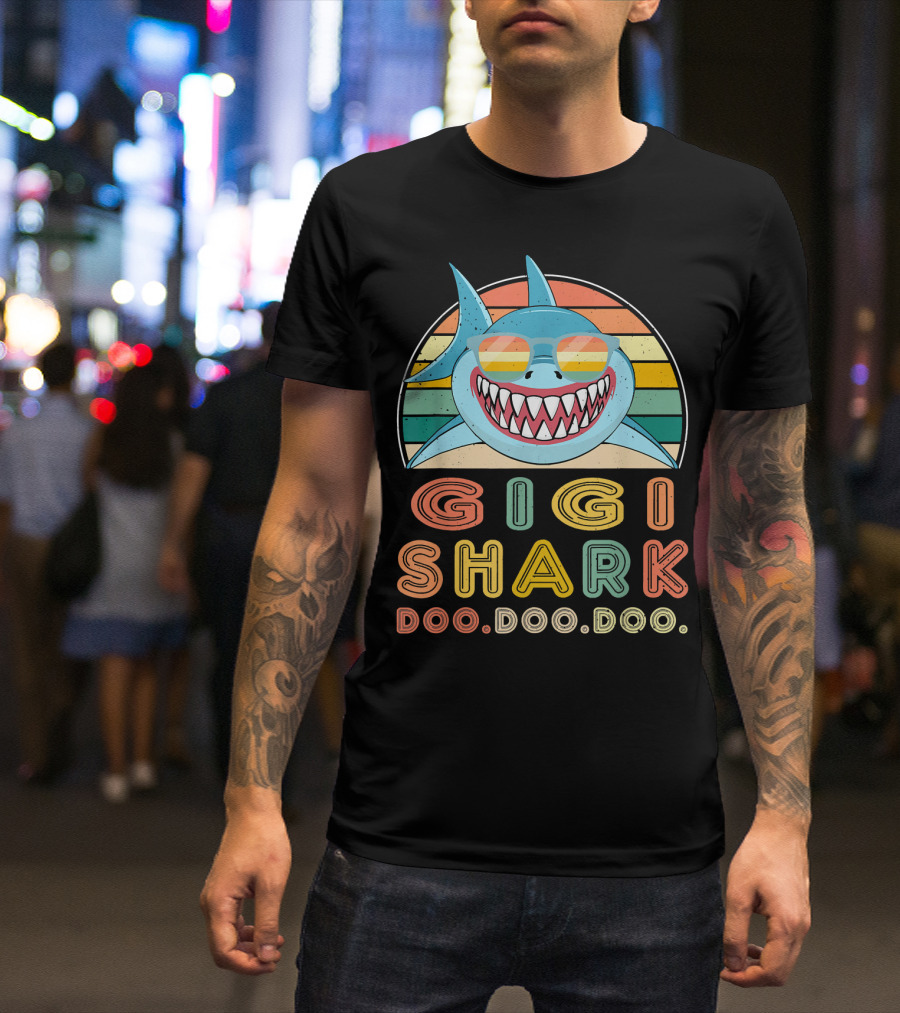 Gigi Shark Doo Doo Doo Vintage Retro Rainbow T-Shirt
