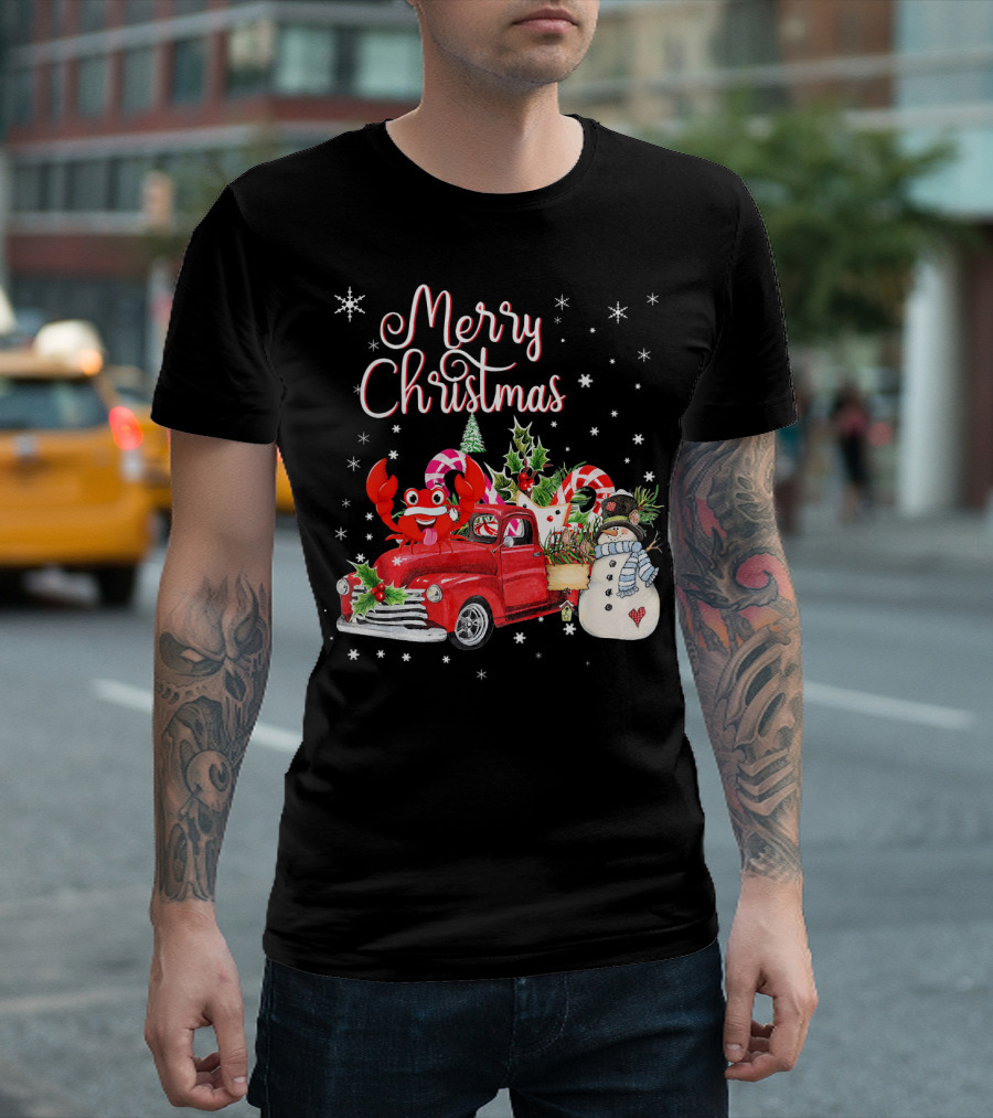 Merry Christmas Crab Red Truck Snowman Candy Cane T-Shirt